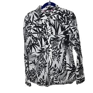 Talbots Black and White Ferns Lightweight Button-down Shirt Size Medium NWT